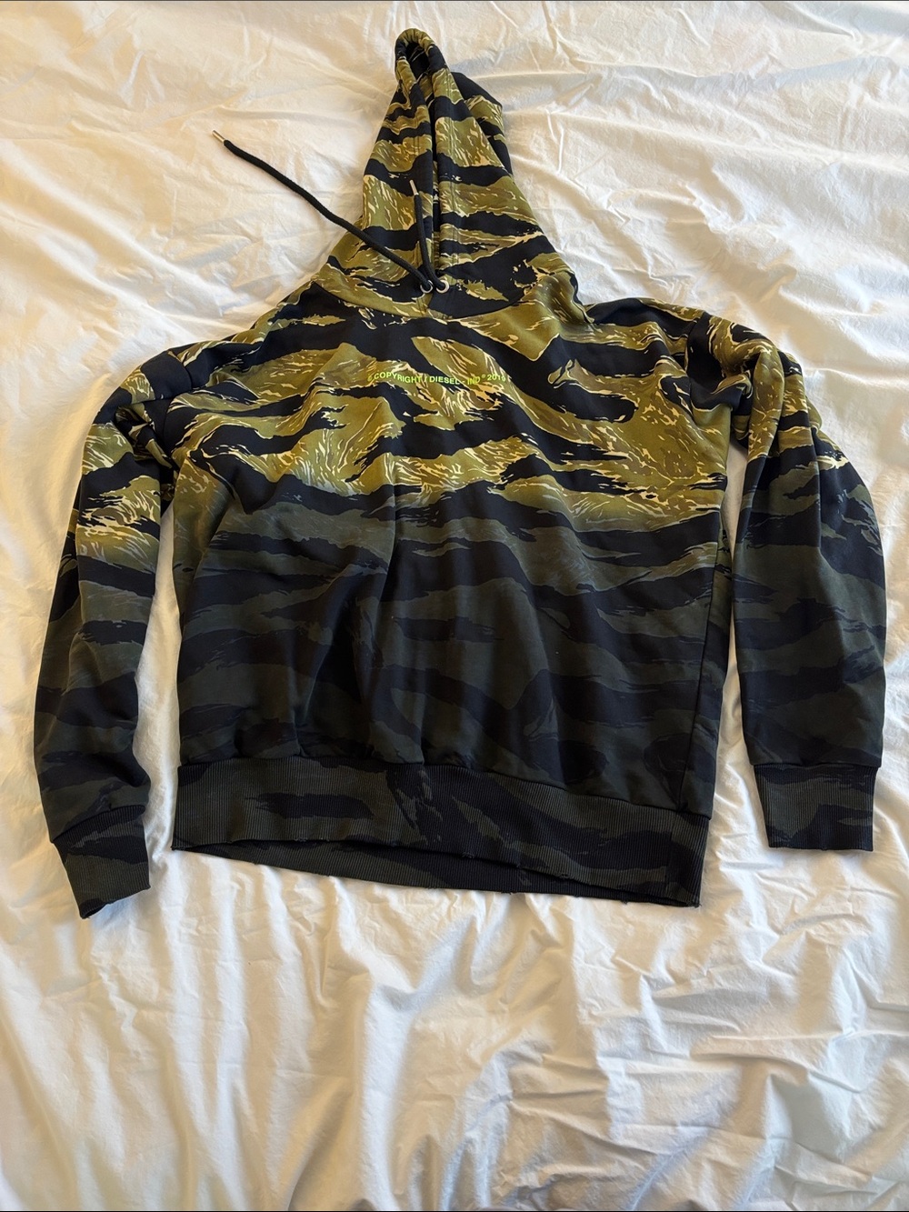 Diesel Olive Green and Black Camo Hooded Sweater
